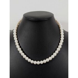 White Glass Faux Pearl Single Strand Necklace Classic Bridal Evening Elegant 17"
